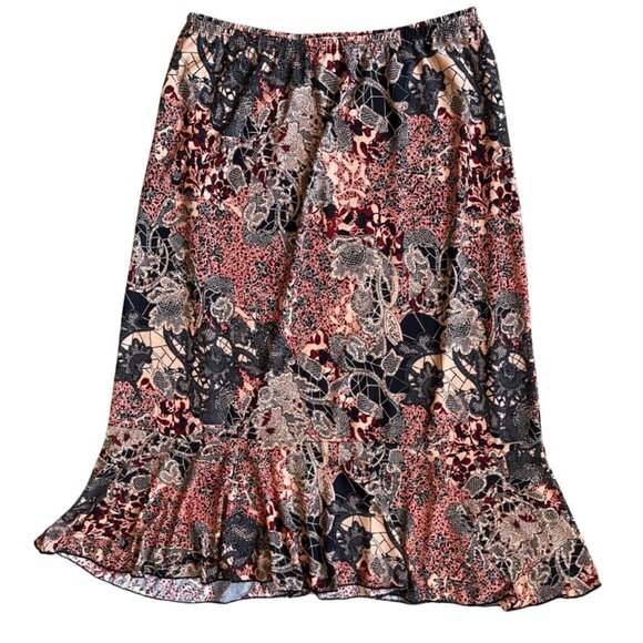 vintage claudia richard black and red floral flowy skirt size medium - Picture 1 of 8